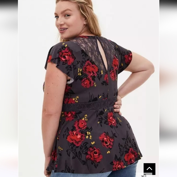 ❄️❄️ NWOT TORRID 2X Studio Knit Crew Neck Lace Inset Short Sleeve Peplum Top - Picture 5 of 5